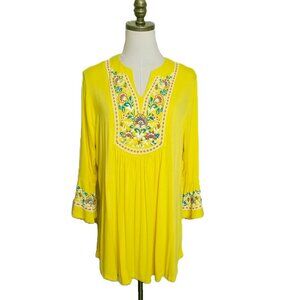 Catherines Vibrant Floral Embroidered Peasant Tunic Top Size 0X 14/16 Soft Rayon